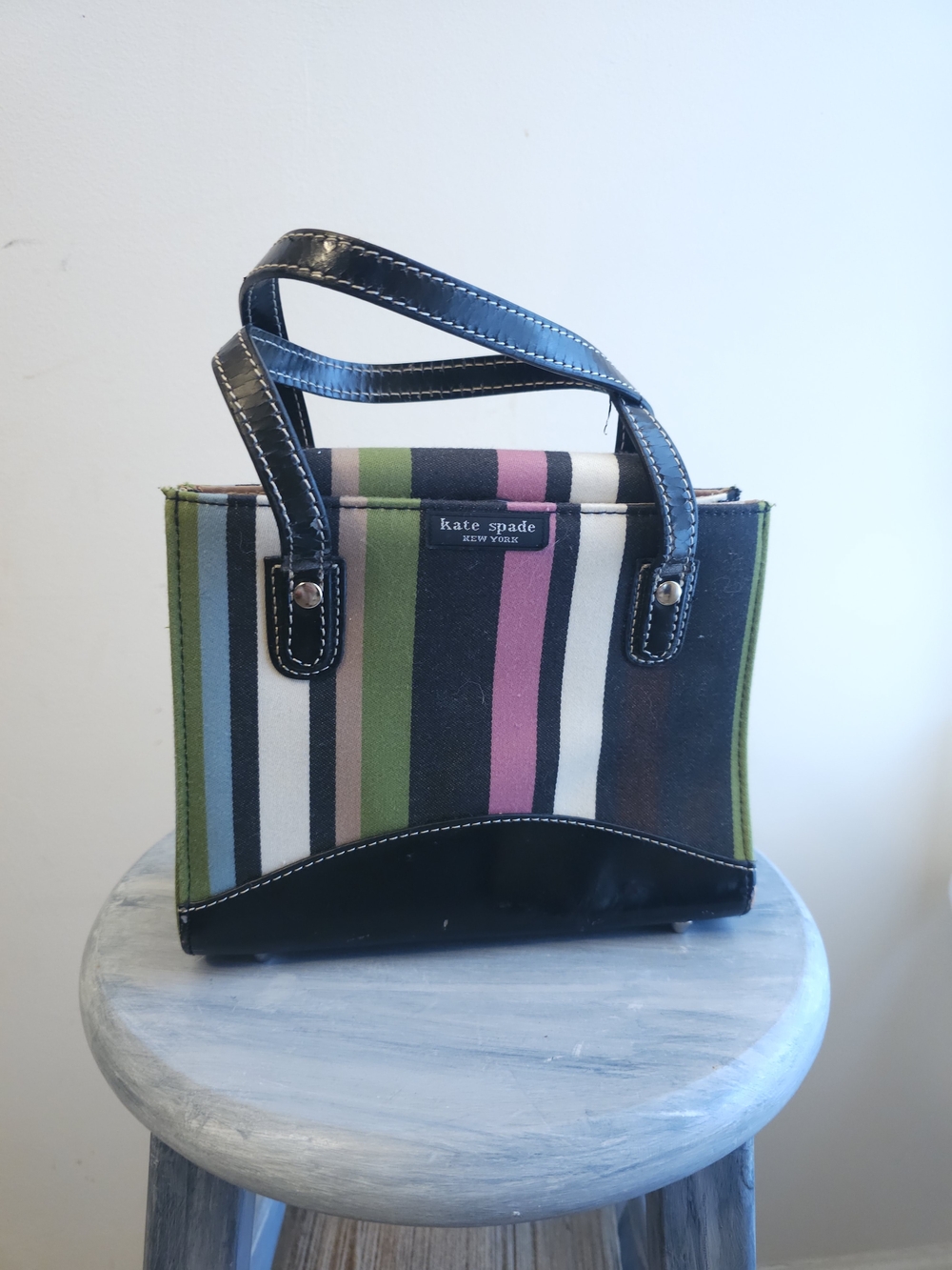 kate spade Striped Mini Tote in Multicolor with Black Trim